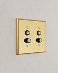 Solid brass Century Push Button Wall Plate – Double in Polished Brass finish