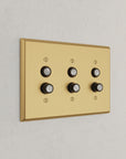 Solid brass Century Push Button Wall Plate – Triple in Satin Brass finish