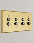 Solid brass Century Push Button Wall Plate – Quad in Polished Brass finish