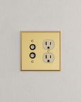 Solid brass Century Push Button & Outlet Wall Plate – Double in Polished Brass finish