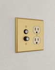 Solid brass Century Push Button & Outlet Wall Plate – Double in Satin Brass finish