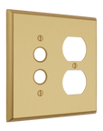 Solid brass Century Push Button & Outlet Wall Plate – Double in Satin Brass finish