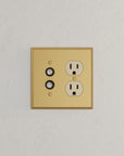 Solid brass Century Push Button & Outlet Wall Plate – Double in Satin Brass finish