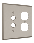 Solid brass Century Push Button & Outlet Wall Plate – Double in Satin Nickel finish