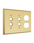 Solid brass Century Push Button & Outlet Wall Plate – Triple in Polished Brass finish
