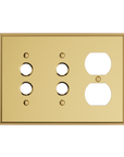 Solid brass Century Push Button & Outlet Wall Plate – Triple in Polished Brass finish