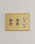 Solid brass Century Push Button & Outlet Wall Plate – Triple in Satin Brass finish