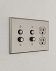 Solid brass Century Push Button & Outlet Wall Plate – Triple in Satin Nickel finish