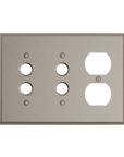 Solid brass Century Push Button & Outlet Wall Plate – Triple in Satin Nickel finish