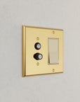 Solid brass Century Push Button & Open Wall Plate – Double in Polished Brass finish