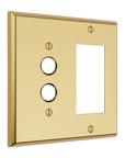 Solid brass Century Push Button & Open Wall Plate – Double in Polished Brass finish