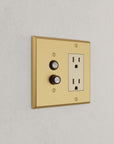 Solid brass Century Push Button & Open Wall Plate – Double in Satin Brass finish