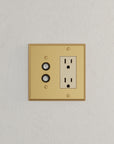 Solid brass Century Push Button & Open Wall Plate – Double in Satin Brass finish