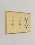 Solid brass Century Toggle & Outlet Wall Plate – Triple in Satin Brass finish