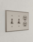 Solid brass Century Toggle & Outlet Wall Plate – Triple in Satin Nickel finish