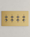Solid brass Futura Push Button Wall Plate – Quad in Satin Brass finish