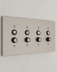 Solid brass Futura Push Button Wall Plate – Quad in Satin Nickel finish