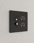 Solid brass Futura Push Button & Outlet Wall Plate – Double in Coal Black Brass finish