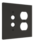 Solid brass Futura Push Button & Outlet Wall Plate – Double in Coal Black Brass finish