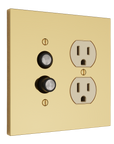 Solid brass Futura Push Button & Outlet Wall Plate – Double in Polished Brass finish