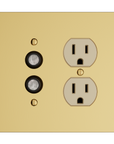 Solid brass Futura Push Button & Outlet Wall Plate – Double in Polished Brass finish