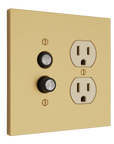 Solid brass Futura Push Button & Outlet Wall Plate – Double in Satin Brass finish