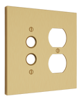 Solid brass Futura Push Button & Outlet Wall Plate – Double in Satin Brass finish