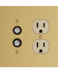 Solid brass Futura Push Button & Outlet Wall Plate – Double in Satin Brass finish