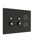 Solid brass Futura Push Button & Outlet Wall Plate – Triple in Coal Black Brass finish