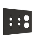 Solid brass Futura Push Button & Outlet Wall Plate – Triple in Coal Black Brass finish