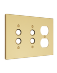 Solid brass Futura Push Button & Outlet Wall Plate – Triple in Polished Brass finish