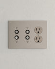 Solid brass Futura Push Button & Outlet Wall Plate – Triple in Satin Nickel finish