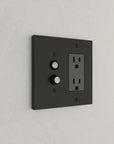 Solid brass Futura Push Button & Open Wall Plate – Double in Coal Black Brass finish