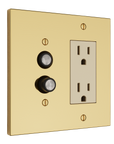 Solid brass Futura Push Button & Open Wall Plate – Double in Polished Brass finish