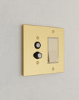 Solid brass Futura Push Button & Open Wall Plate – Double in Polished Brass finish