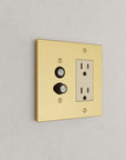Solid brass Futura Push Button & Open Wall Plate – Double in Polished Brass finish