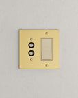 Solid brass Futura Push Button & Open Wall Plate – Double in Polished Brass finish