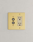 Solid brass Futura Push Button & Open Wall Plate – Double in Polished Brass finish
