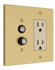 Solid brass Futura Push Button & Open Wall Plate – Double in Satin Brass finish