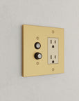 Solid brass Futura Push Button & Open Wall Plate – Double in Satin Brass finish