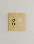 Solid brass Futura Push Button & Open Wall Plate – Double in Satin Brass finish