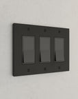 Solid brass Futura Open Wall Plate – Triple in Coal Black Brass finish