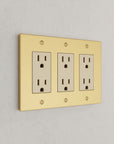 Solid brass Futura Open Wall Plate – Triple in Polished Brass finish
