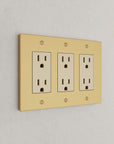 Solid brass Futura Open Wall Plate – Triple in Satin Brass finish