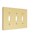 Solid brass Futura Toggle Wall Plate – Triple in Polished Brass finish