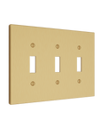 Solid brass Futura Toggle Wall Plate – Triple in Satin Brass finish