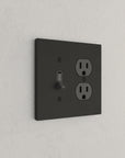 Solid brass Futura Toggle & Outlet Wall Plate – Double in Coal Black Brass finish
