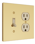 Solid brass Futura Toggle & Outlet Wall Plate – Double in Polished Brass finish