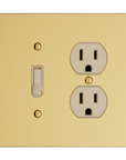 Solid brass Futura Toggle & Outlet Wall Plate – Double in Polished Brass finish