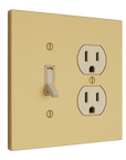 Solid brass Futura Toggle & Outlet Wall Plate – Double in Satin Brass finish